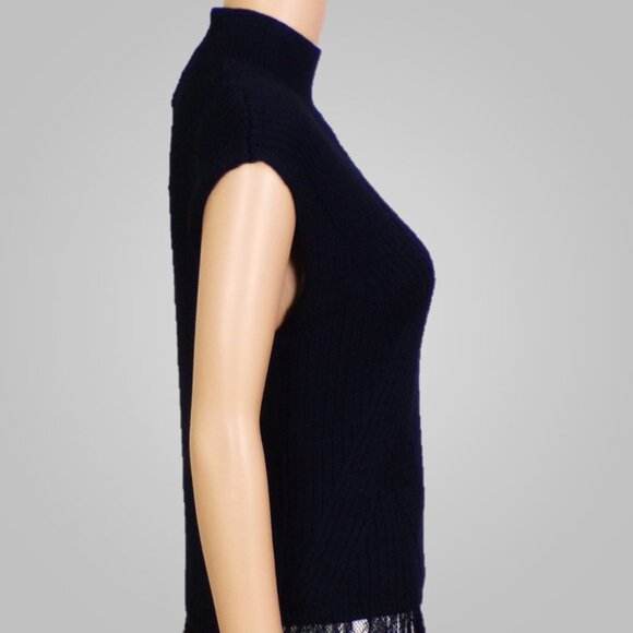 EXPRESS size S black knit short-sleeve turtle-neck pullover top cotton blend - Picture 5 of 16